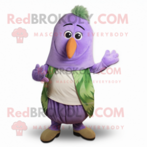 Lavender Kiwi mascot costume character dressed with a Capri Pants and Wraps