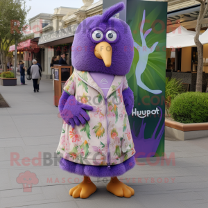 Lavender Kiwi mascot costume character dressed with a Capri Pants and Wraps