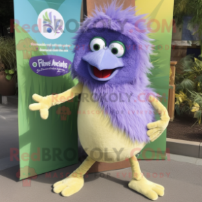 Lavender Kiwi mascot costume character dressed with a Capri Pants and Wraps