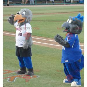 2 gray bird eagles mascots in sportswear - Redbrokoly.com