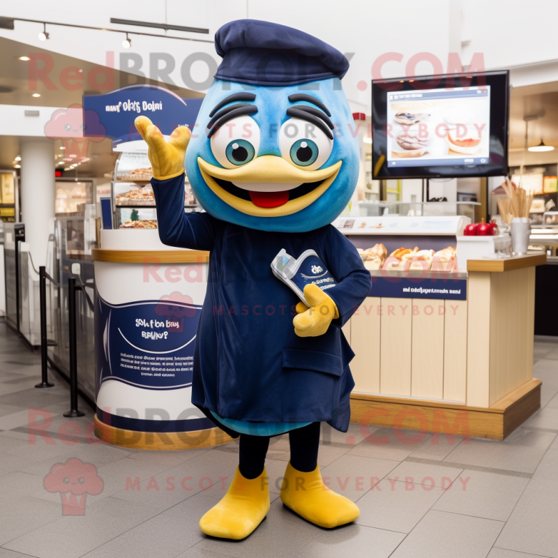 Navy Fish And Chips mascot costume character dressed with a Midi Dress ...