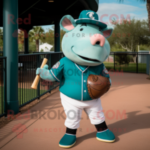 Teal Pig mascot costume character dressed with a Baseball Tee and Pocket squares