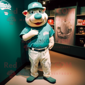 Teal Pig mascot costume character dressed with a Baseball Tee and Pocket squares