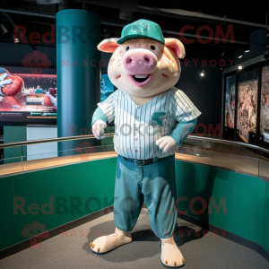 Teal Pig mascotte kostuum...