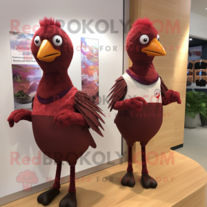 Maroon Pheasant mascot costume character dressed with a Shift Dress and Smartwatches
