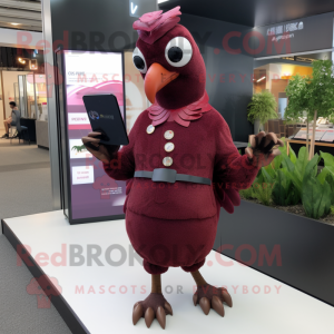 Maroon Pheasant mascot costume character dressed with a Shift Dress and Smartwatches