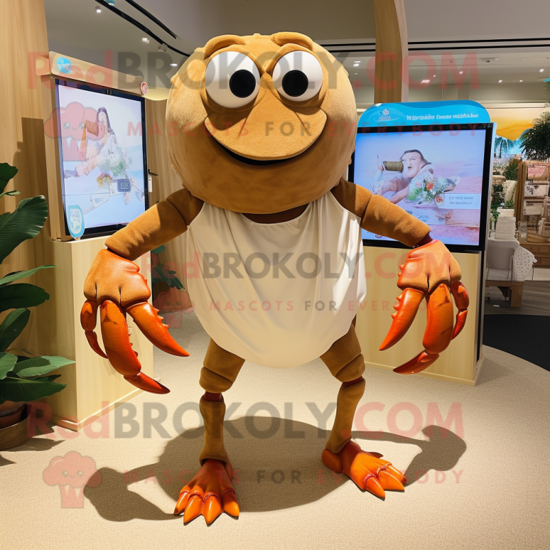 Tan Crab mascot costume character dressed with a Board Shorts and Earrings