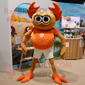 Tan Crab mascot costume character dressed with a Board Shorts and Earrings