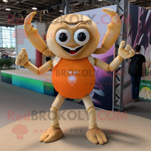 Tan Crab mascot costume character dressed with a Board Shorts and Earrings