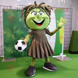 Olive Soccer Goal mascot costume character dressed with a Skirt and Rings