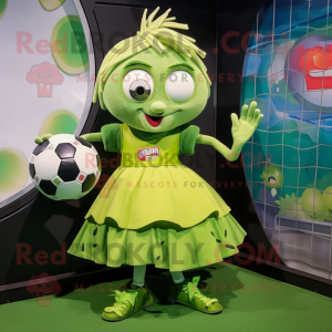 Olive Soccer Goal mascot costume character dressed with a Skirt and Rings