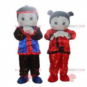 2 mascottes, un garçon et une fille, 2 personnages asiatiques -