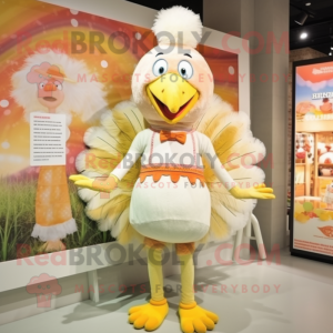 Cream Turkey mascot costume character dressed with a Romper and Hair clips