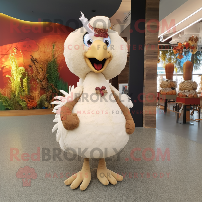 Cream Turkey mascot costume character dressed with a Romper and Hair clips