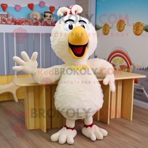 Cream Turkey mascot costume character dressed with a Romper and Hair clips