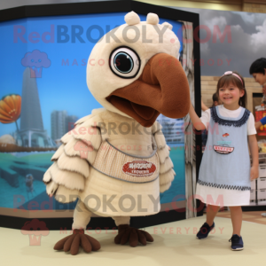 Cream Turkey mascot costume character dressed with a Romper and Hair clips