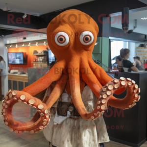 Rust Octopus mascot costume character dressed with a Blouse and Earrings