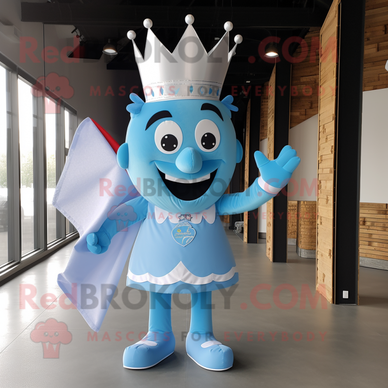 Sky Blue King mascot costume character dressed with a Polo Tee and Bow ties Sky Blue King mascot costume character dressed with a Polo Tee and Bow ties