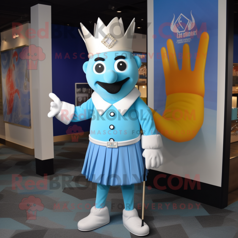 Sky Blue King mascot costume character dressed with a Polo Tee and Bow ties