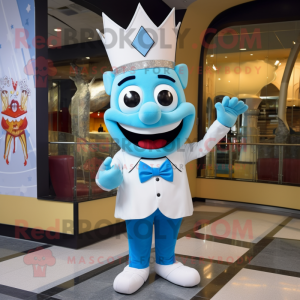 Sky Blue King mascot costume character dressed with a Polo Tee and Bow ties