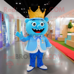 Sky Blue King mascot costume character dressed with a Polo Tee and Bow ties