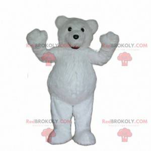 Witte teddybeer mascotte, wit berenkostuum, pooldier -