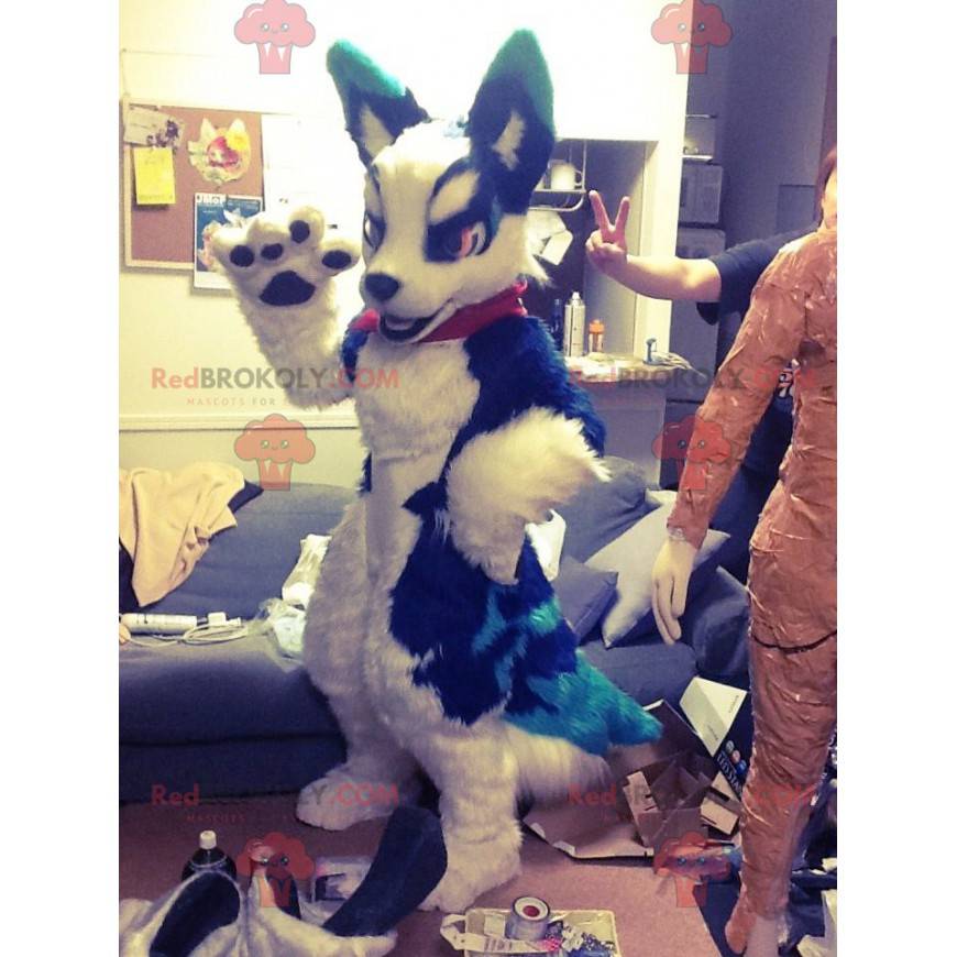 Mascotte de chien bleu et blanc - Redbrokoly.com Mascotte de chien bleu et blanc - Redbrokoly.com