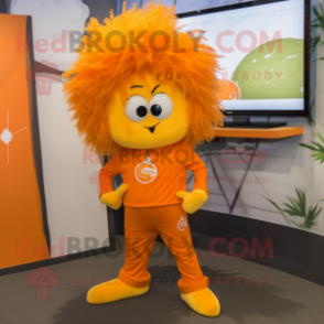 Orange Alliance mascot costume character dressed with a Dress Pants and Hair clips