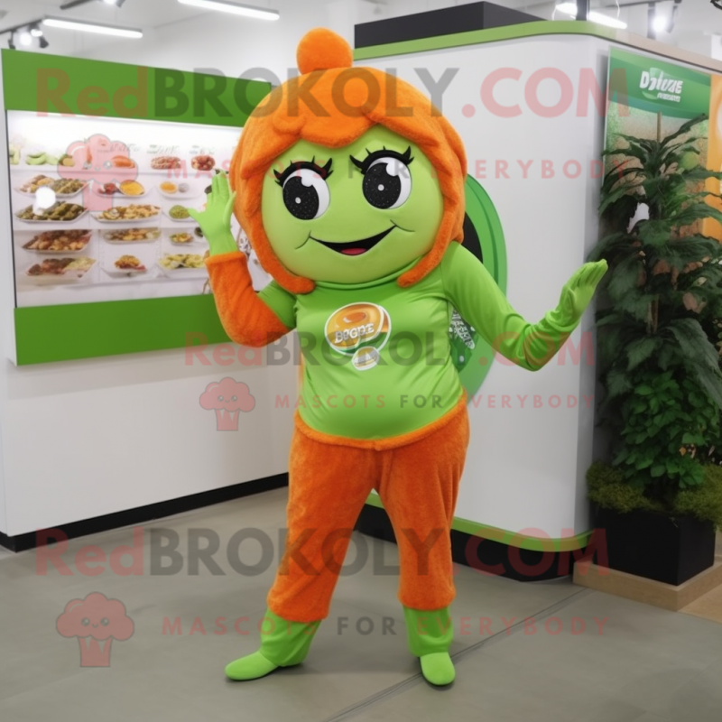 Olive Orange mascot costume character dressed with a Playsuit and Brooches Olive Orange mascot costume character dressed with a Playsuit and Brooches