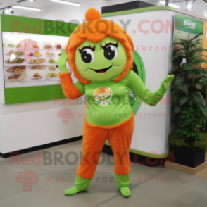 Olive Orange mascot costume character dressed with a Playsuit and Brooches