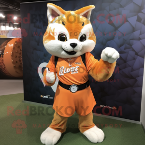 Orange Bobcat mascot costume character dressed with a A-Line Skirt and Bracelet watches