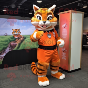 Orange Bobcat mascot costume character dressed with a A-Line Skirt and Bracelet watches