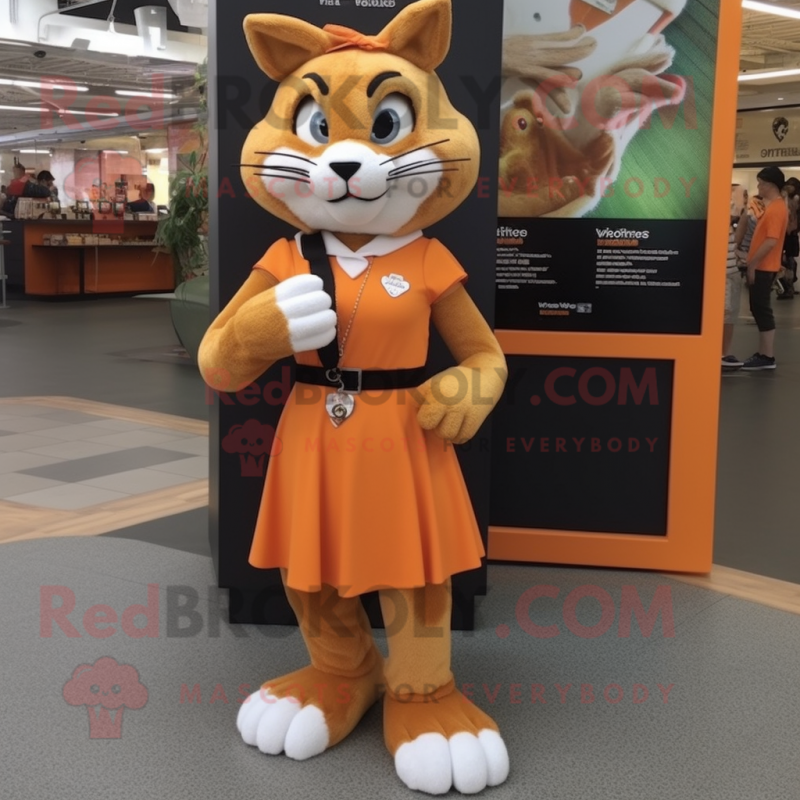 Orange Bobcat mascot costume character dressed with a A-Line Skirt and Bracelet watches