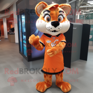 Orange Bobcat mascot costume character dressed with a A-Line Skirt and Bracelet watches