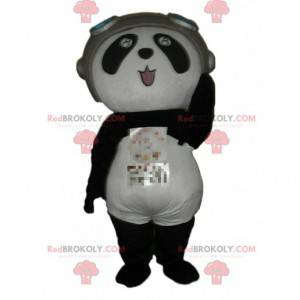 Mascote panda em traje de aviador, fantasia de urso -