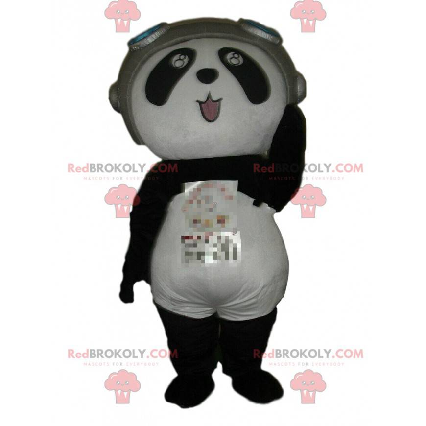 Mascotte de panda en tenue d'aviateur, costume d'ours -