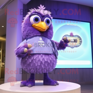 Lavender Eagle mascot costume character dressed with a One-Piece Swimsuit and Digital watches