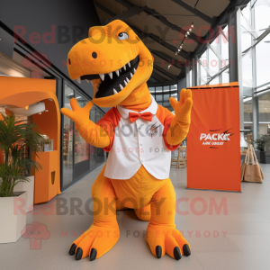 Orange T Rex maskot kostume...