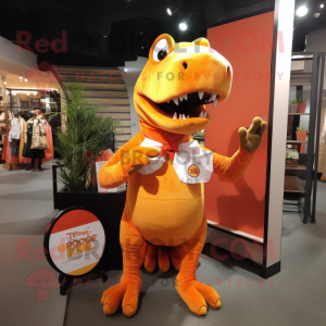 Orange T Rex maskot kostume...