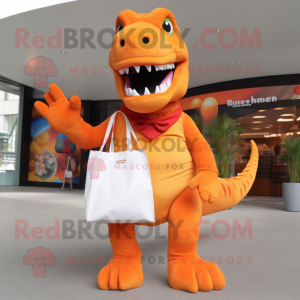 Orange T Rex maskot kostume...