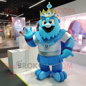 Sky Blue King mascot costume character dressed with a T-Shirt and Bracelet watches