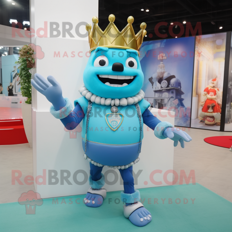 Sky Blue King mascot costume character dressed with a T-Shirt and Bracelet watches Sky Blue King mascot costume character dressed with a T-Shirt and Bracelet watches