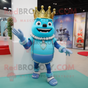 Sky Blue King mascot costume character dressed with a T-Shirt and Bracelet watches