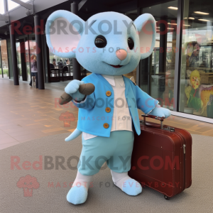 Sky Blue Dormouse mascot costume character dressed with a Long Sleeve Tee and Briefcases