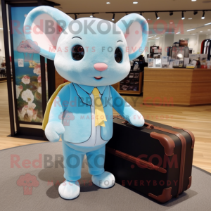 Sky Blue Dormouse mascot costume character dressed with a Long Sleeve Tee and Briefcases