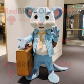 Sky Blue Dormouse mascot costume character dressed with a Long Sleeve Tee and Briefcases