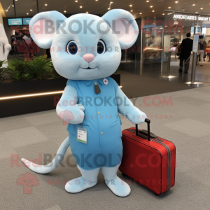 Sky Blue Dormouse mascot costume character dressed with a Long Sleeve Tee and Briefcases