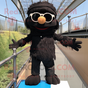 Black Tightrope Walker mascot costume character dressed with a Polo Shirt and Sunglasses