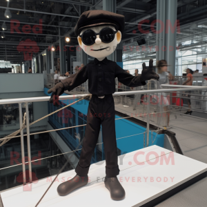 Black Tightrope Walker mascot costume character dressed with a Polo Shirt and Sunglasses