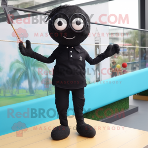 Black Tightrope Walker mascot costume character dressed with a Polo Shirt and Sunglasses